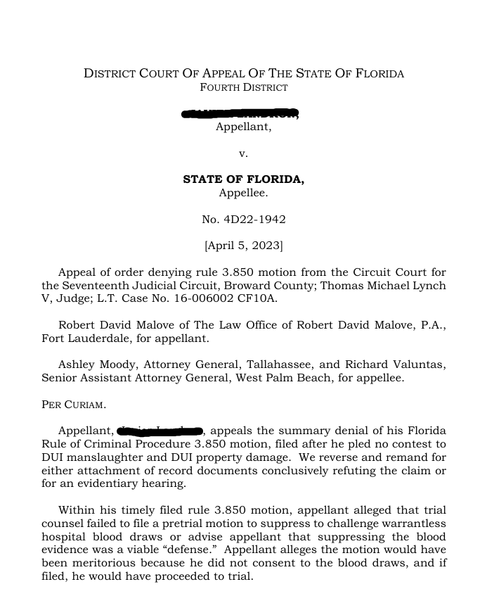 4th DCA Finds Trial Court Erred