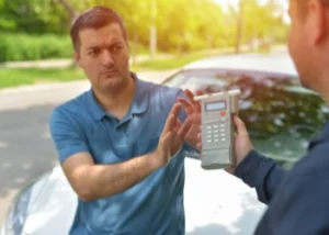 Driver-due-to-being-subject-to-test-for-alcohol-content-with-use-of-breathalyzer