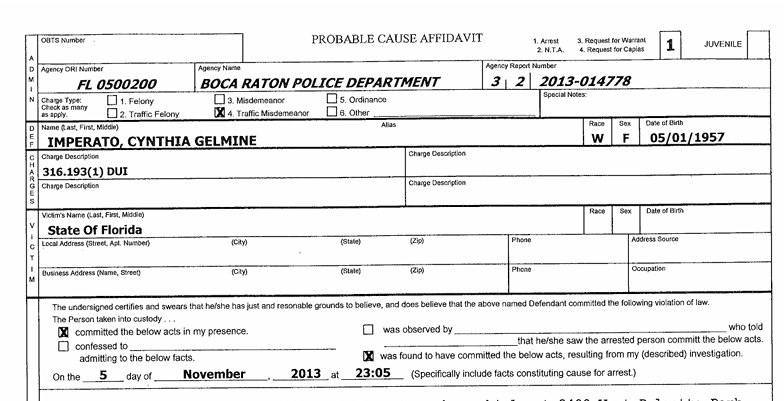 Read the Arrest Affidavit for Judge Cynthia Imperato